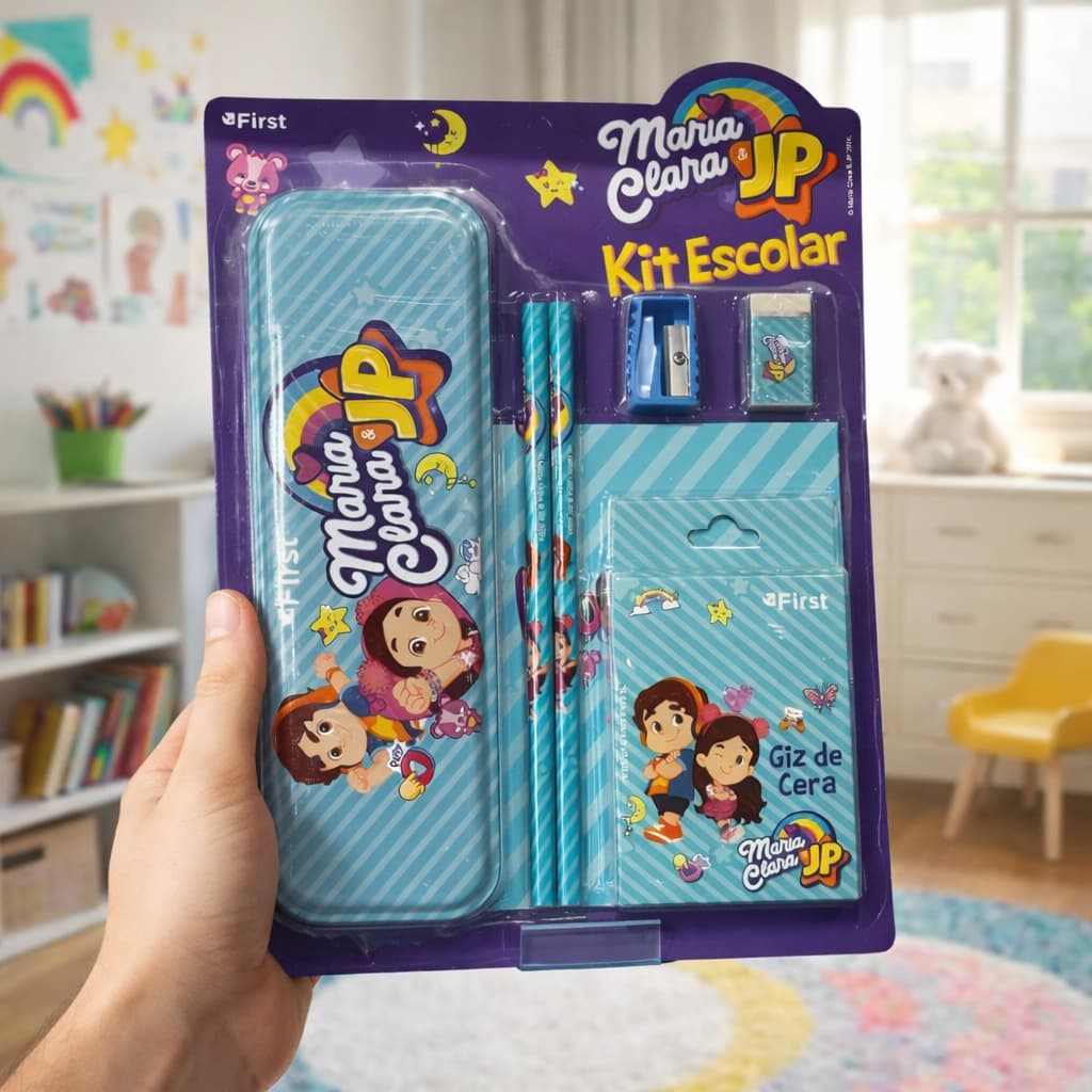 Kit Escolar Maria Clara e JP Completo Estojo Lápis Giz de Cera Caderno Acessórios Infantil