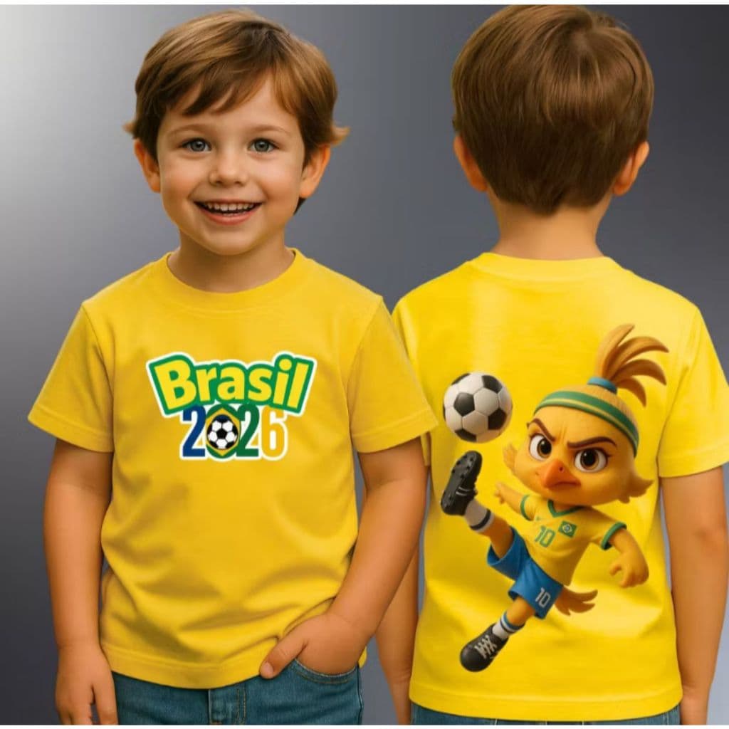 Camiseta Infantil Unissex Brasil Time Torcida Moda Casual Verão Dia a Dia Bandeira