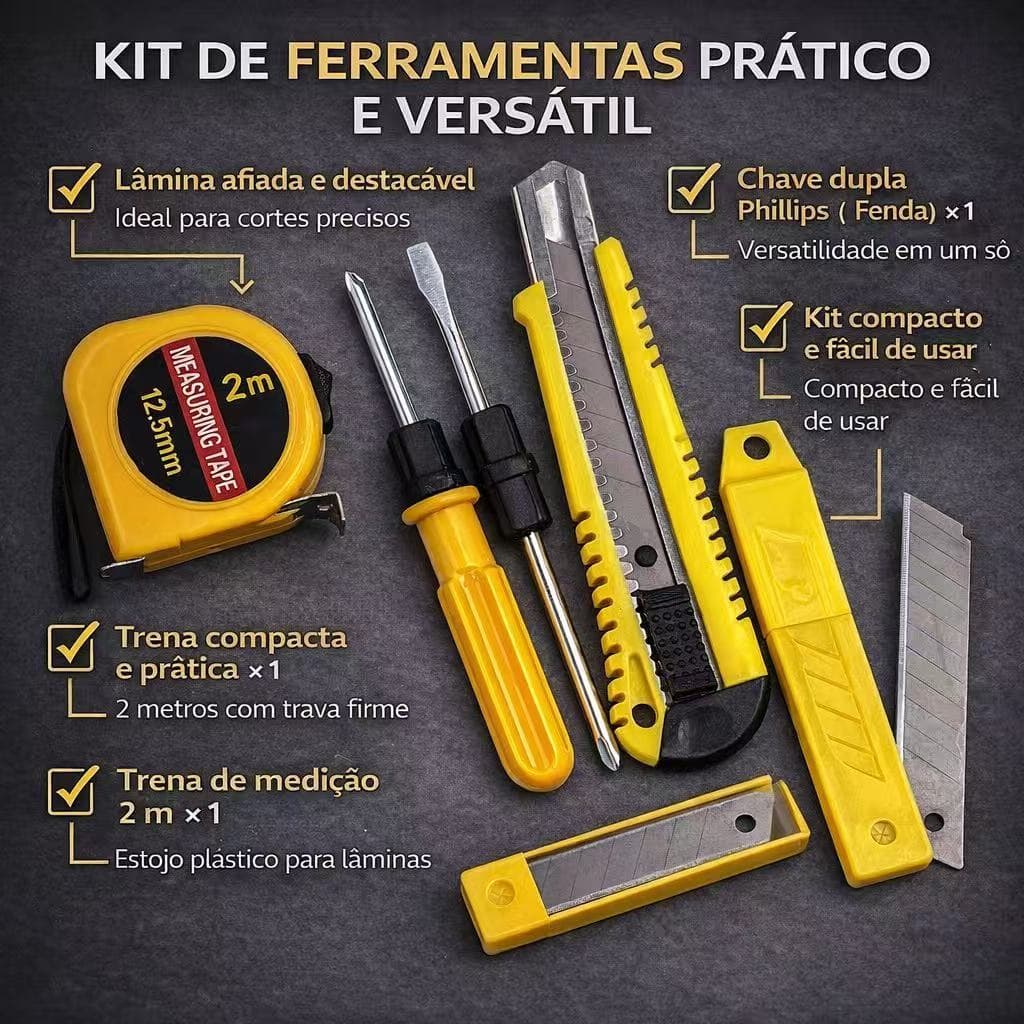 Kit 5 Ferramentas Estilete Lamina Trena Chave De Fenda Dupla-OI5388