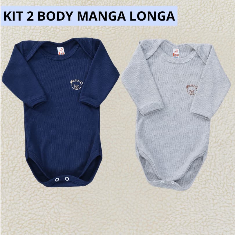 Kit 2 Body Infantil Bebê Manga Longa Liso Unissex Algodão Macio Confortável