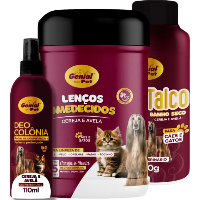 Kit Banho Seco Talco, Lenço e Deo Colônia 110ml para Cães e Gatos