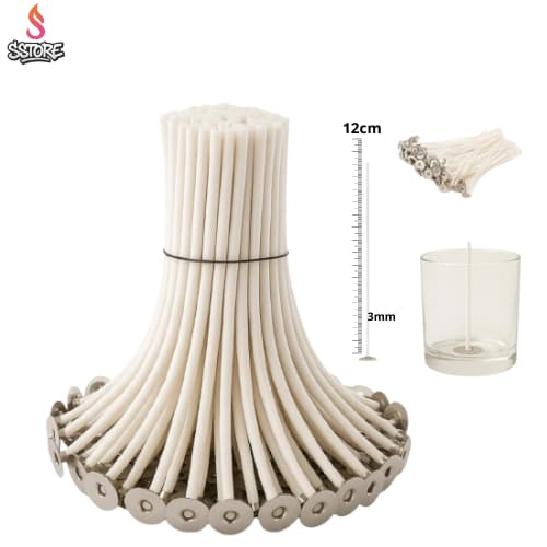 Pavio B2040 100% parafinado 3mm para velas aromáticas 12cm velas decorativas, artesanais