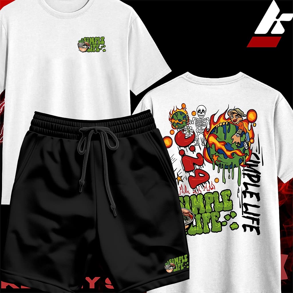 Camiseta Streetwear Masculina Feminina 100% Algodão e Bermuda Mauricinho Estampa SIMPLE LIFE