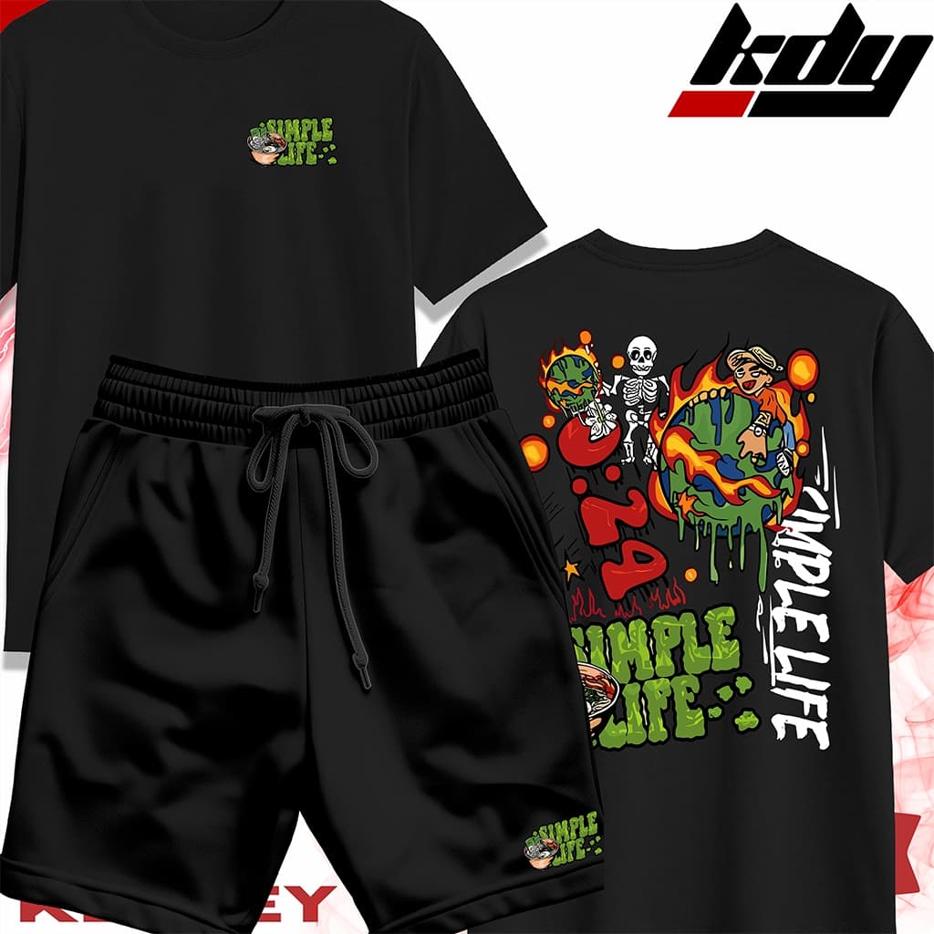 KIT Camisa Streetwear 100% Algodão e Bermuda Mauricinho Estampa SIMPLE LIFE