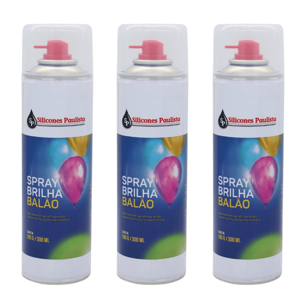 Kit 03 un Spray Brilha Balão Bexiga 300ml Festa Buffet Decoração Silicones Paulista