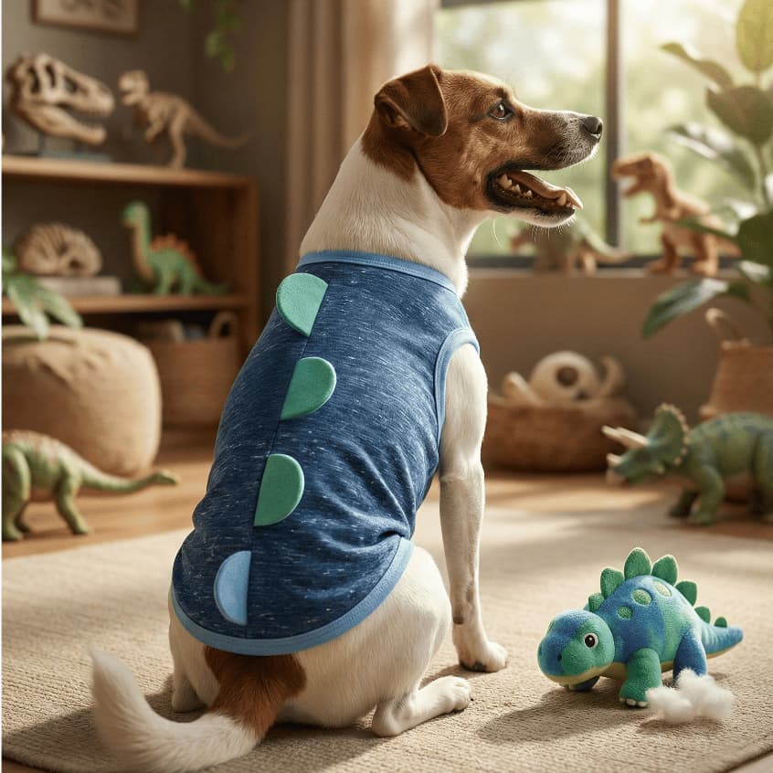 Regata Pet para Cachorro e Gato Estampa Dinossauro Roupa Leve e Confortável