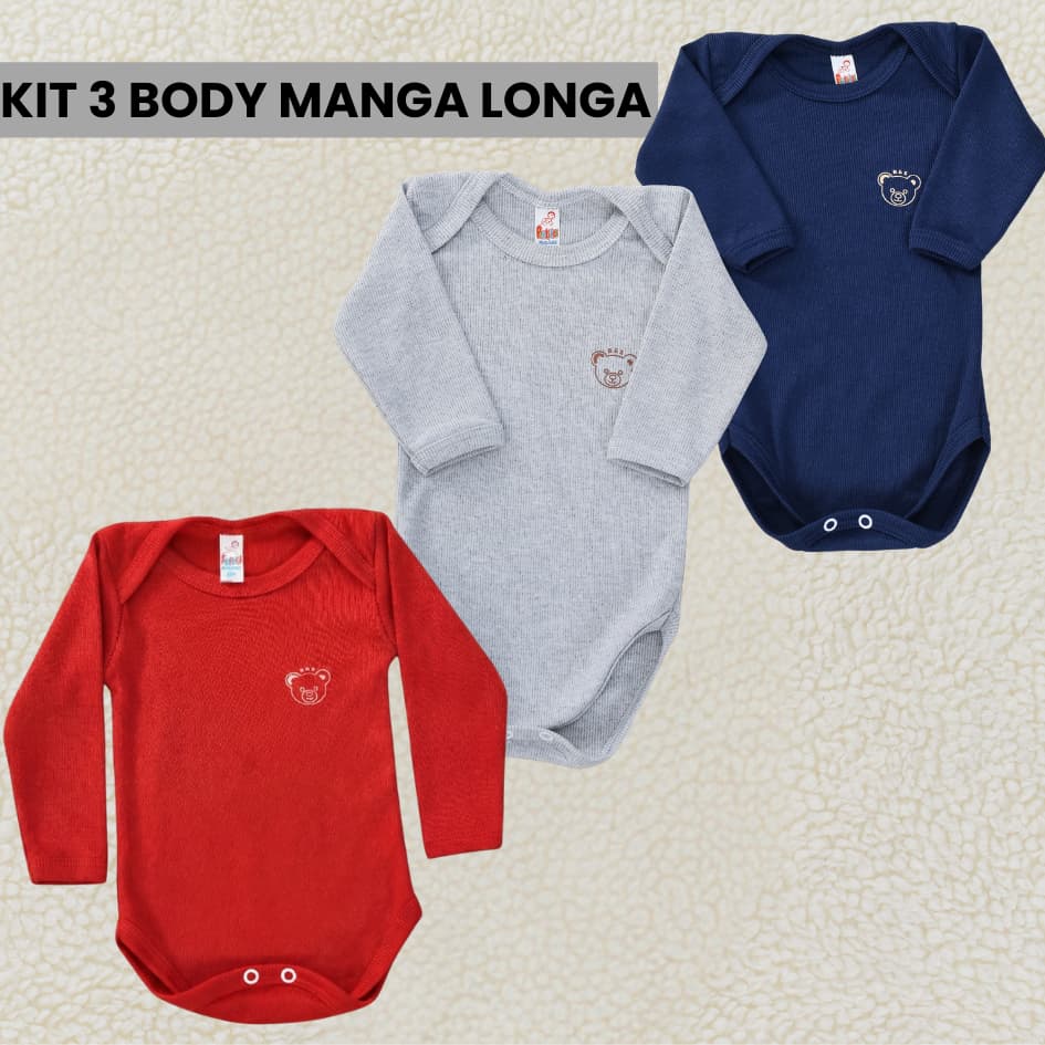Kit 3 Body Bebê Manga Longa Algodão Macio Conforto Diário Unissex Para Inverno Recém Nascido