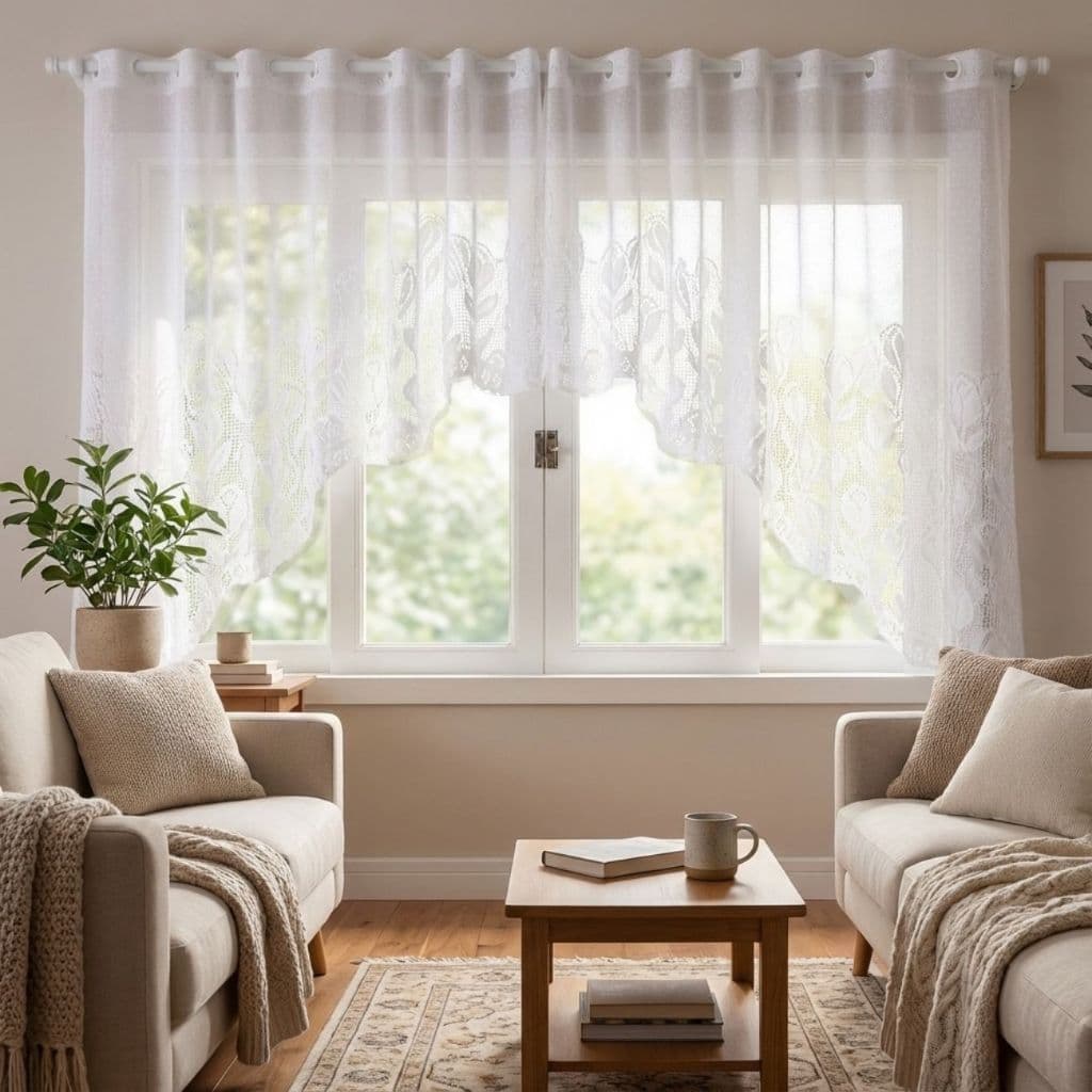 Cortina para Cozinha em Renda Branca Cascata Tulipa 3,20m x 1,10m – Leve, Elegante e Decorativa