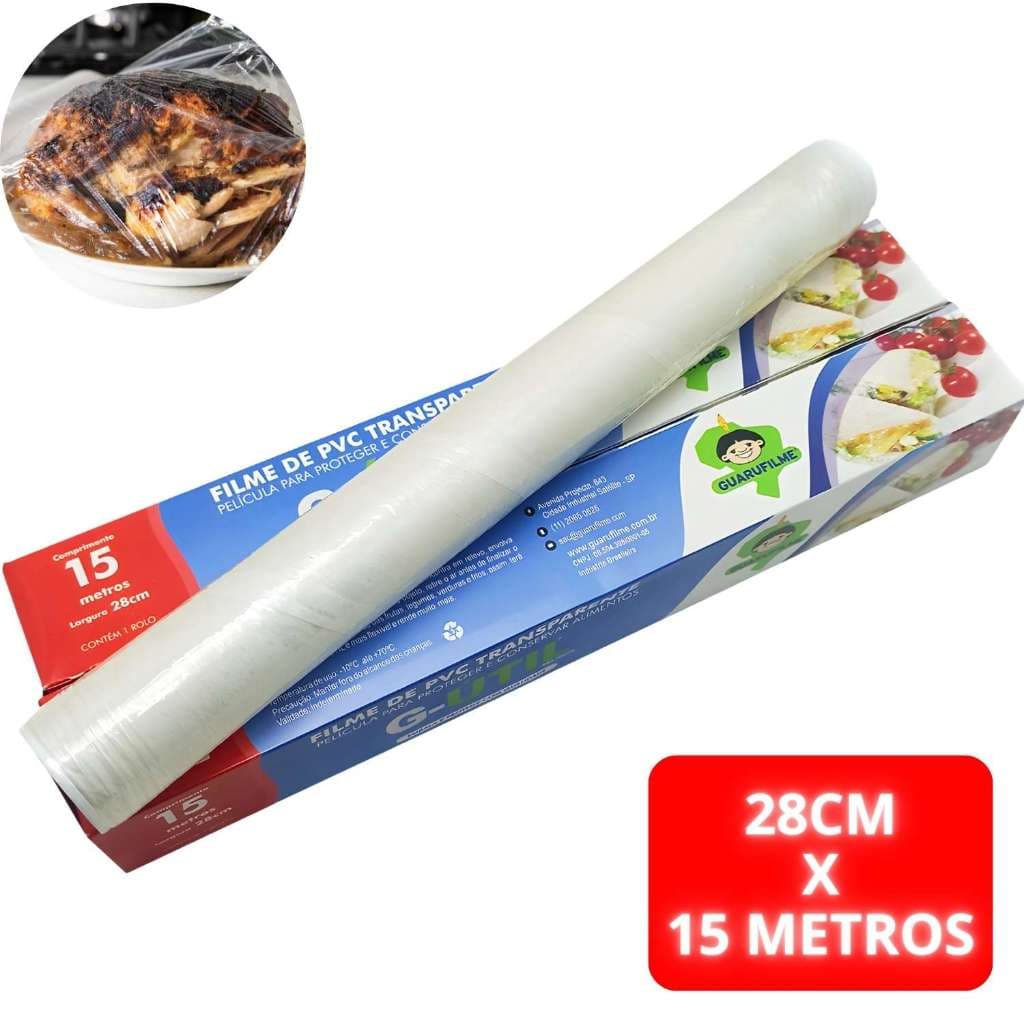 Rolo Bobina Filme De Pvc Resistente Multiuso Alimento Padaria 28cm X15 Metros