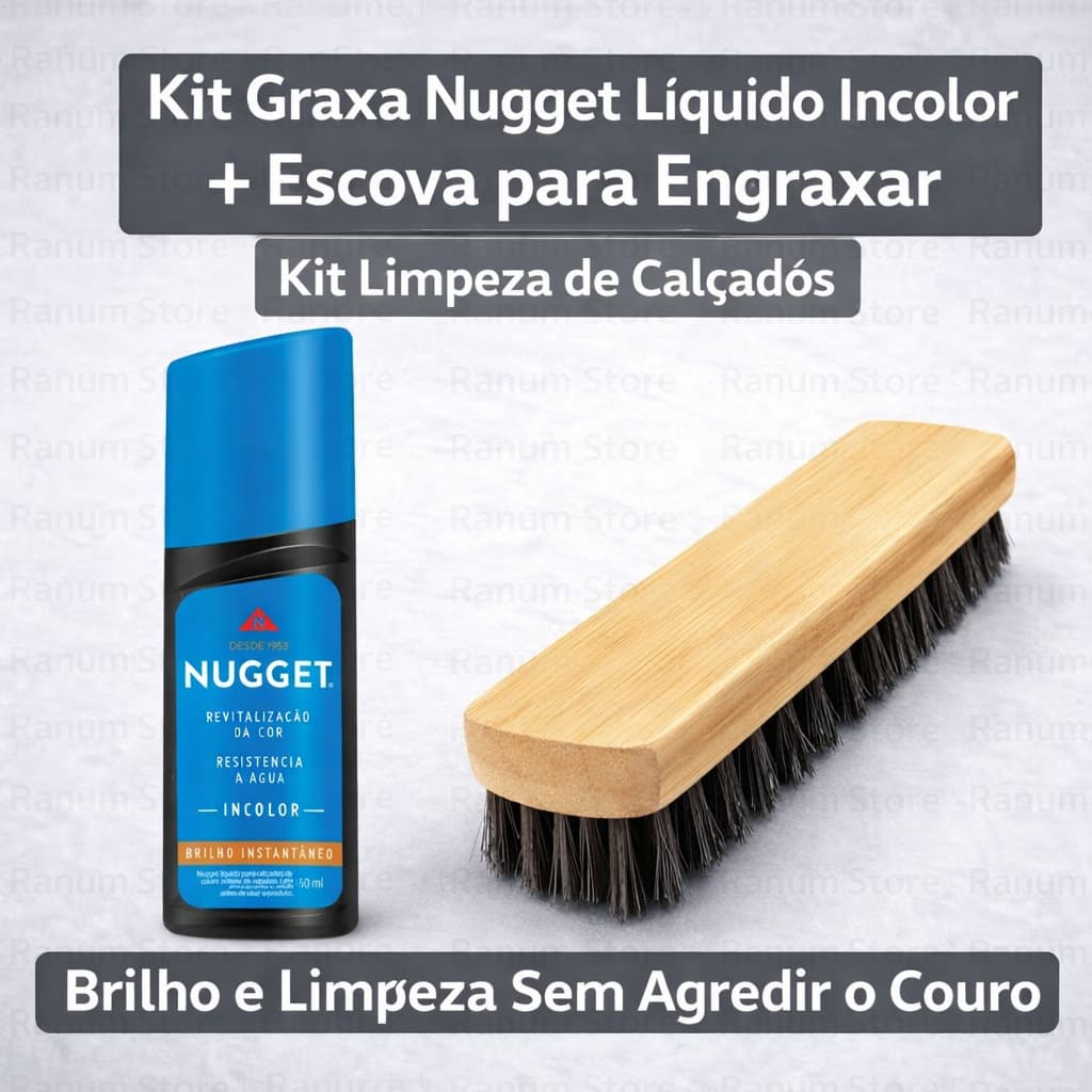 Kit Escova de Sapato Macia + Graxa Líquida Nugget Incolor 60ml