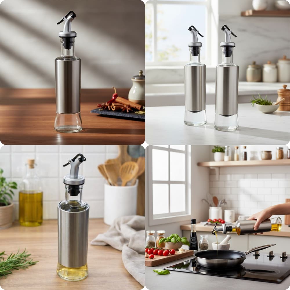 Dispenser Dosador de Temperos Molhos Oregano Pimenta Azeite Vinagre Canelas 300 ml Vidro com Inox Cozinha Mesas Bancadas