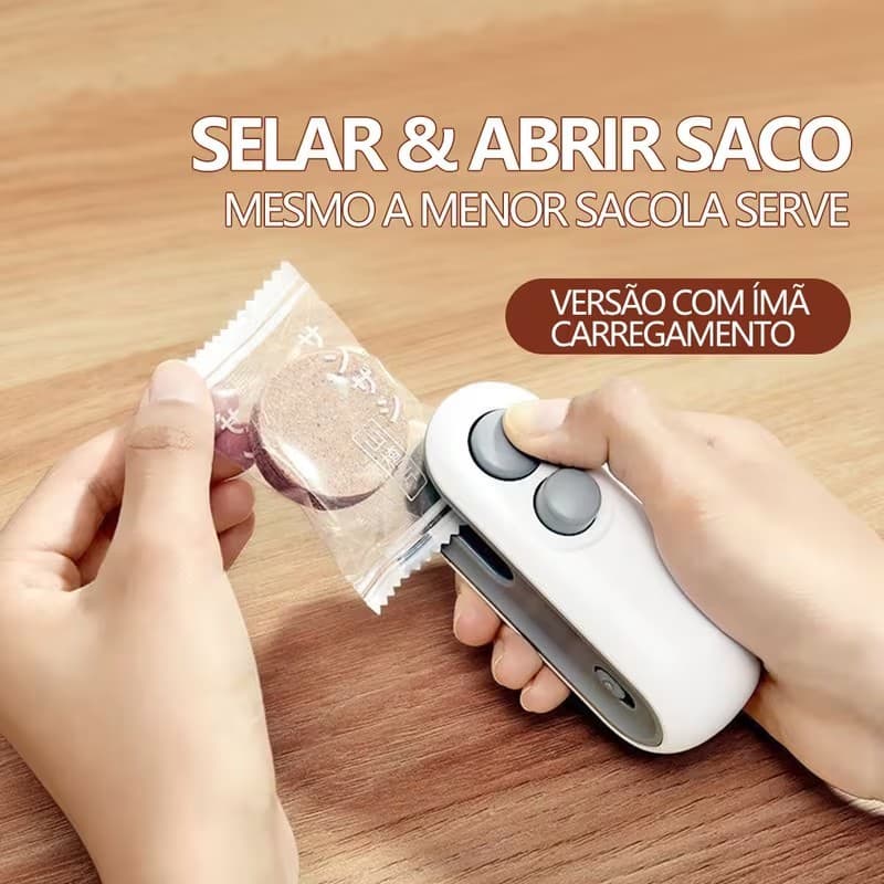 Seladora de Sacos Portátil Magnética Recarregável via USB com Bateria Interna