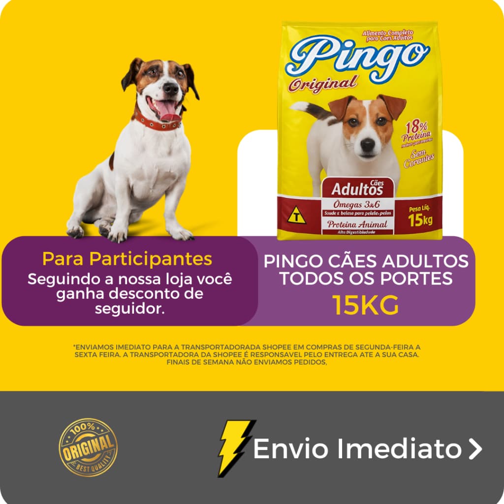 Ração para Cães Adultos PINGO 15kg com Alta Digestibilidade e Nutrição Completa - Envio Imediato