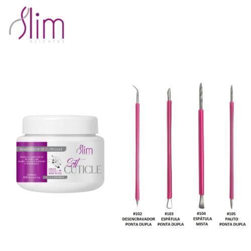 Kit Cutelaria 4 peças Palito Espátula Mista  Desencravador + Amolecedor de Cutícula Slim