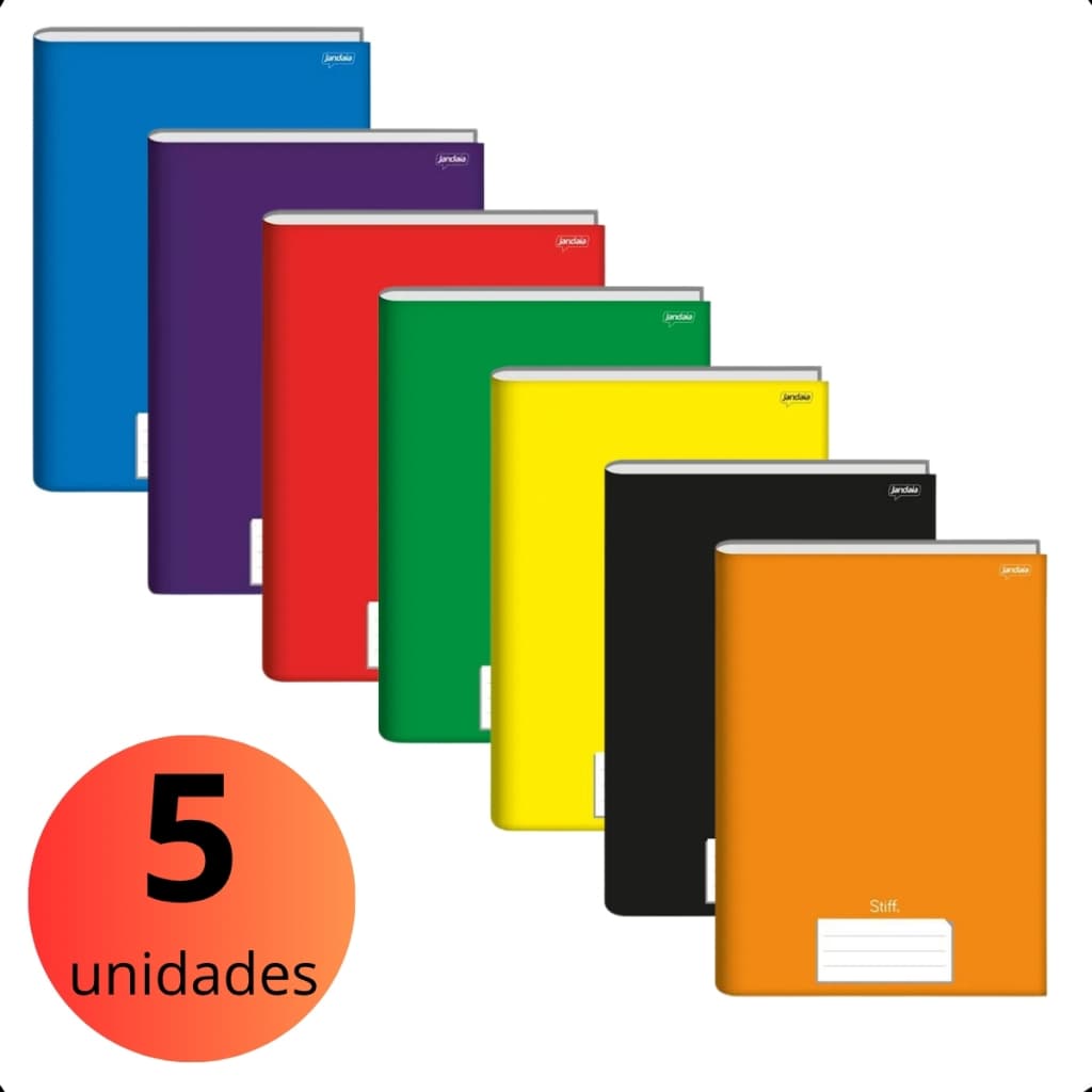 Kit com 5 cadernos brochura 1/4 pequeno 96 folhas colorido brochurinha jandaia todas as cores pautado material escolar