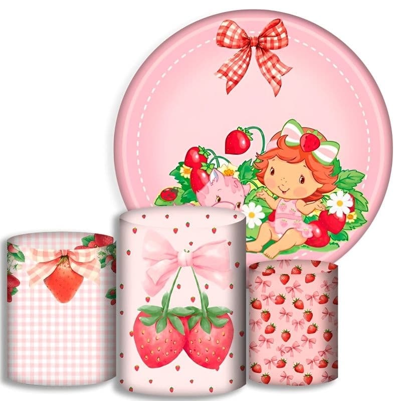 Capas Para Cilindros + Painel - Moranguinho - Kit Decoração Festa / Pegue e Monte