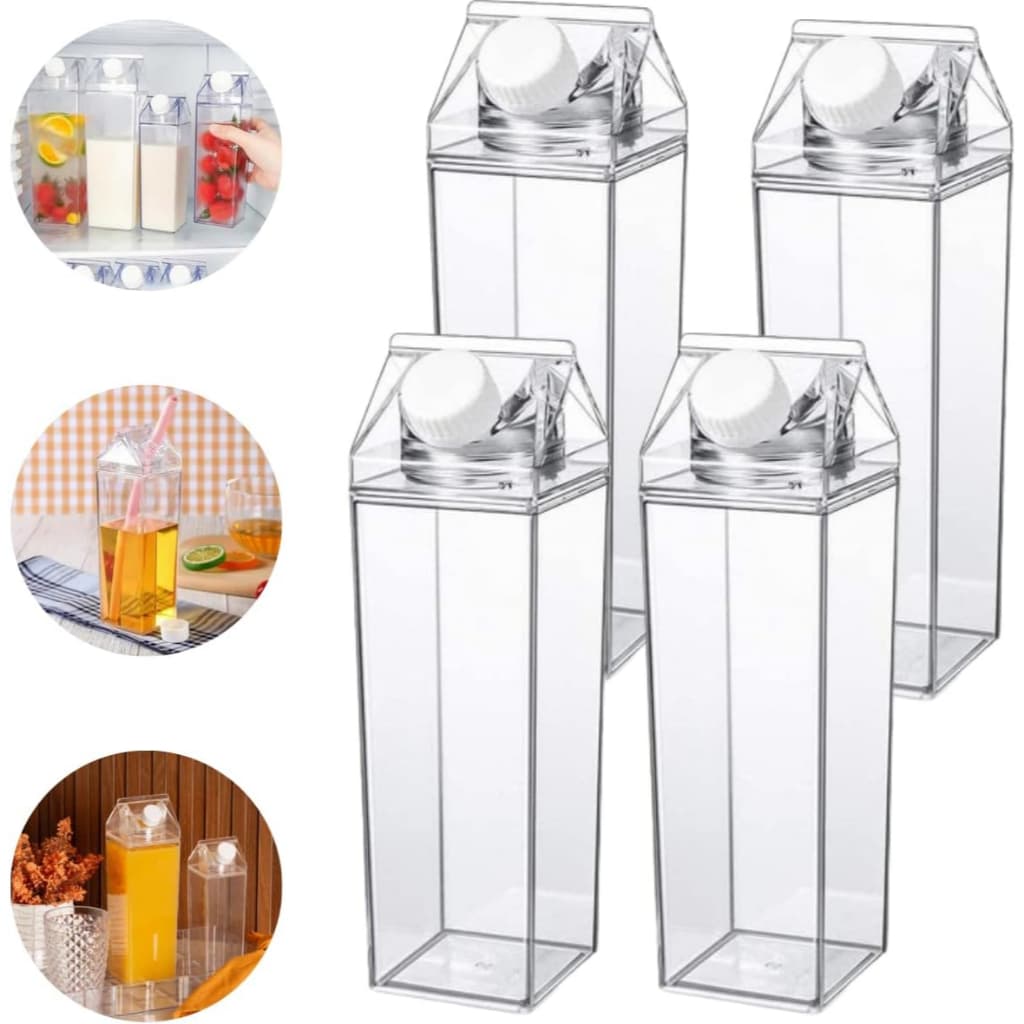 Garrafa de Acrílico em Formato Caixa de Leite Sem BPA Resistente 1000ml