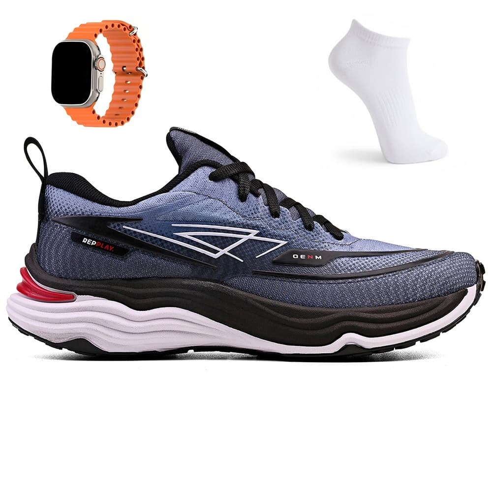 Kit Tênis Masculino Esportivo Academia Treino Caminhada Leve Repplay + Meia e Relogio