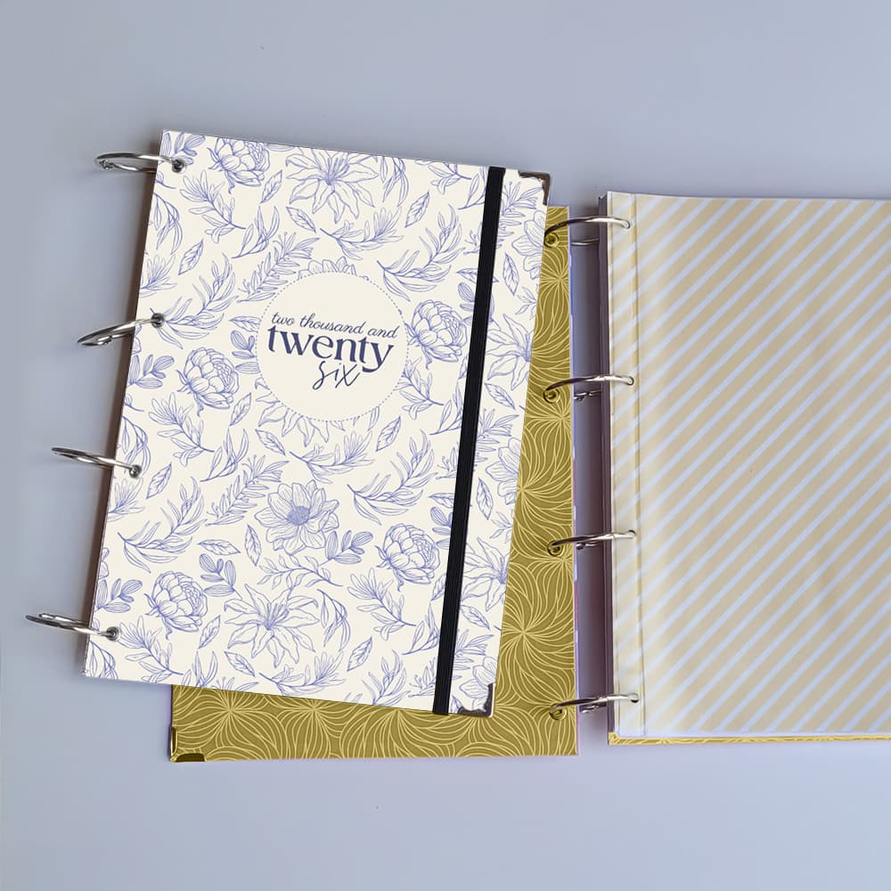 Caderno Argolado Floral Line (Argolas Articuladas) Universitário Colegial A5 Tipo Fichário Escolar