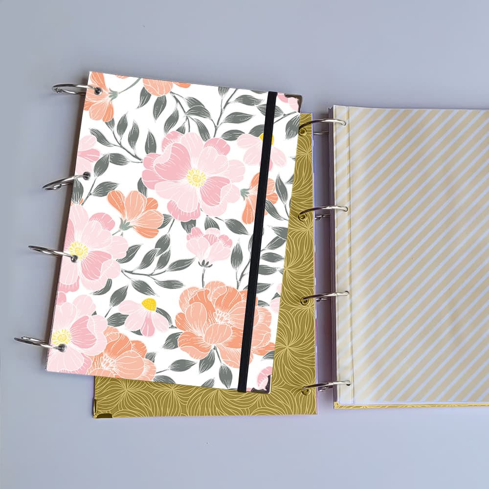 Caderno Argolado Floral Rosa (Argolas Articuladas) Universitário Colegial A5 Tipo Fichário Escolar