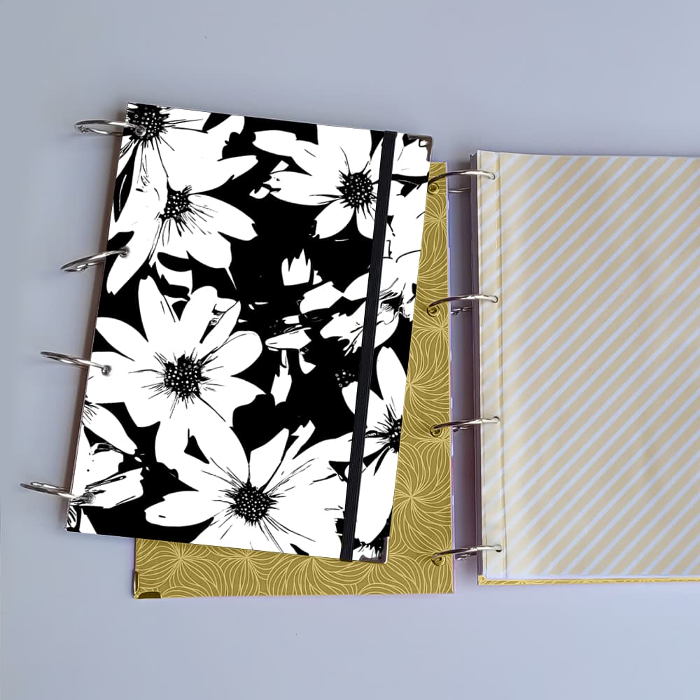 Caderno Argolado Flores Monocromatic (Argolas Articuladas) Universitário Colegial A5 Tipo Fichário