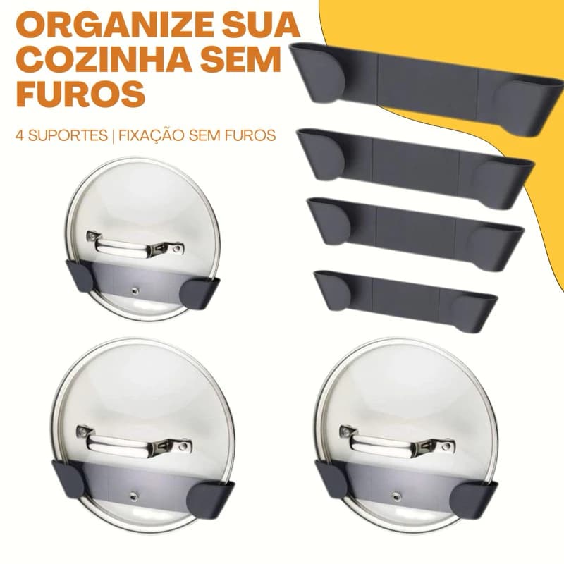 Kit 4 Suporte Tampa Panela P M G l Organize Tampa Panela l Auto Colante Fita 3M