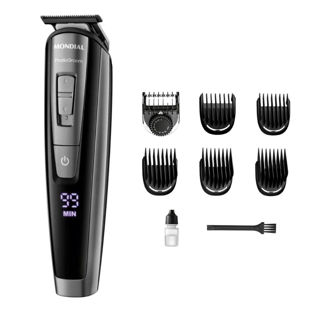 Aparador de Pelos Corporal Masculino Mondial BodyGroom BG09 8 em 1 Barba Corpo Painel Digital Bivolt