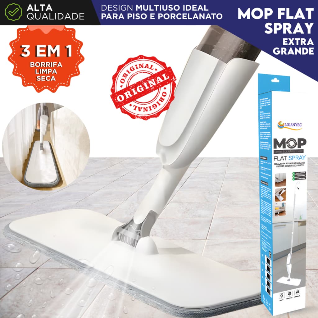 Mop Spray Cabo Longo 1,45m com Reservatório e Refil Microfibra Rodo Mágico Esfregão para Limpeza NL