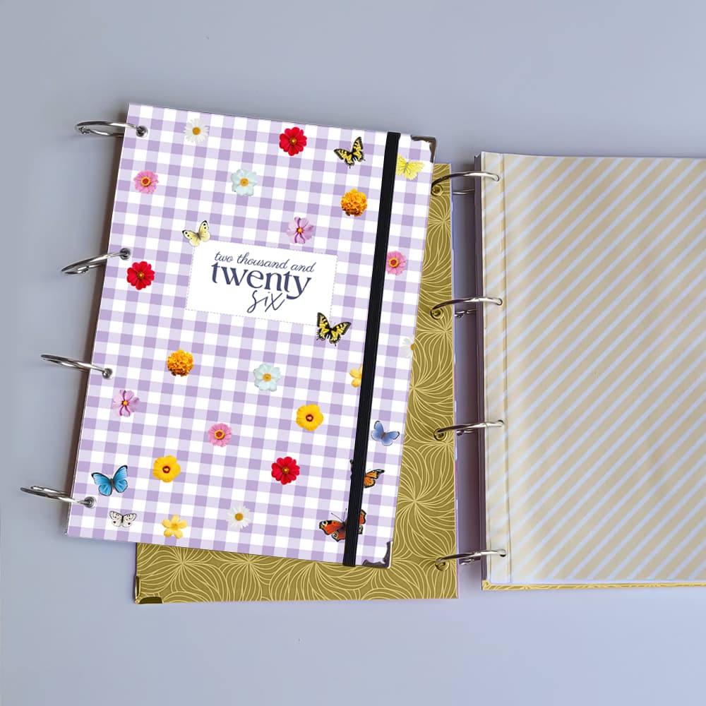 Caderno Argolado Xadrez Borboletas (Argolas Articuladas) Universitário Colegial A5 Tipo Fichário