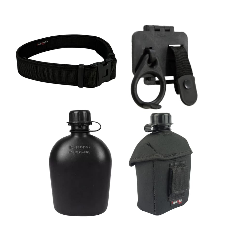 Kit Militar Cinto Tatico + Capa Protetora Velcro + Cantil 900ml + Porta Tonfa Padrao PMMG Operacional Enxoval Exercito