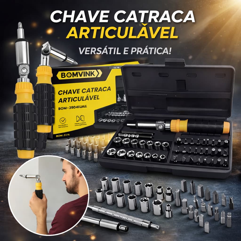 Chave Catraca Articulável Bomvink 40 Peças Maleta Ferramenta Preto