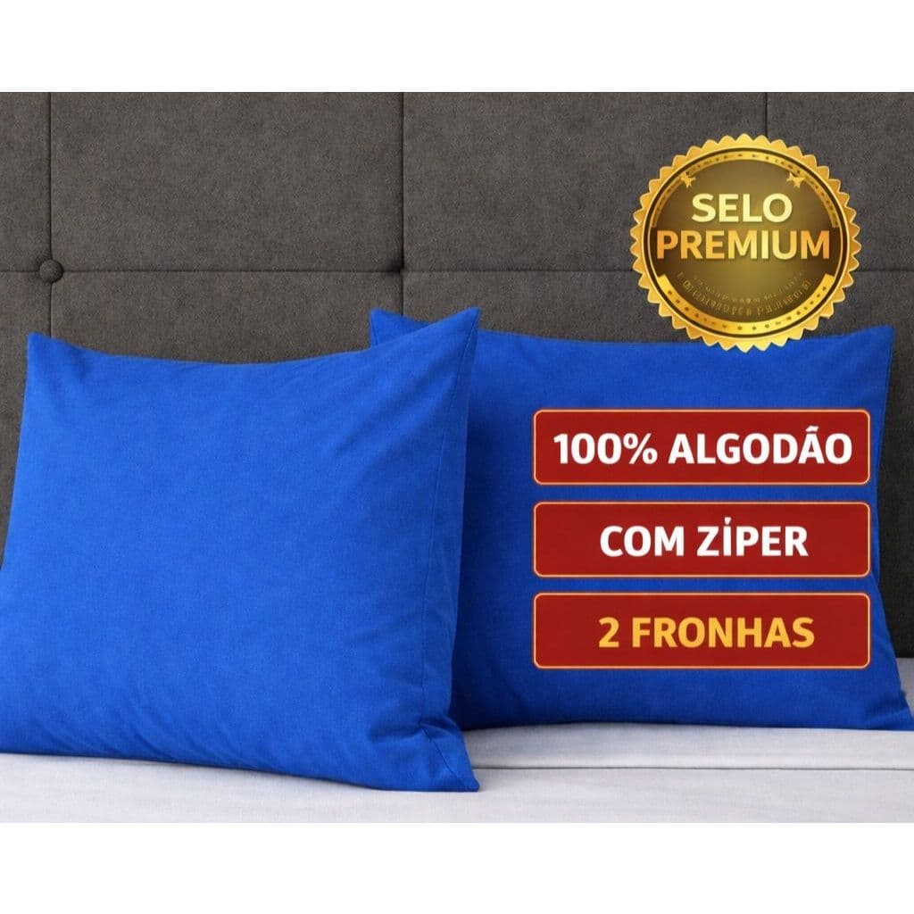 Kit 02 Capas Porta Travesseiro – Fronhas 100% Algodão azul royal