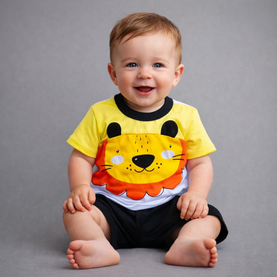 Conjunto Romper Bebe Menino Boyzinho Mauricinho Style Fashion Leão Safari Passeio 3 a 6 Meses