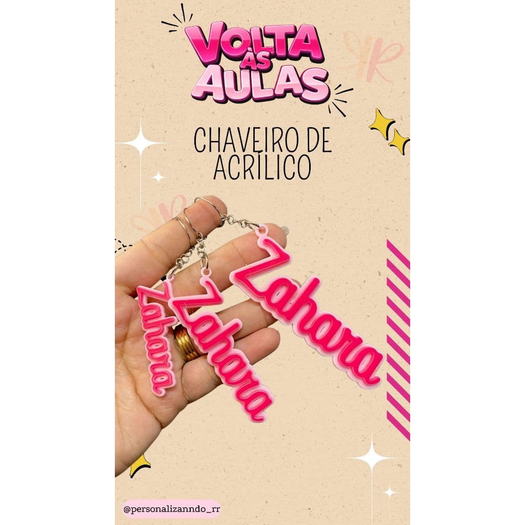 KIT COM 3 CHAVEIROS PERSONALIZADOS COM NOME EM ACRÍLICO | VOLTA AULAS | IDENTIFICAÇÃO | CHAVEIRO PERSONALIZADO