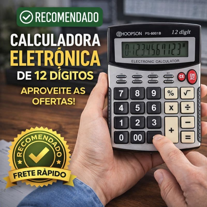 Calculadora de Mesa 12 Dígitos com Visor Grande e Teclas Macias – Ideal para Escritório e Estudantes