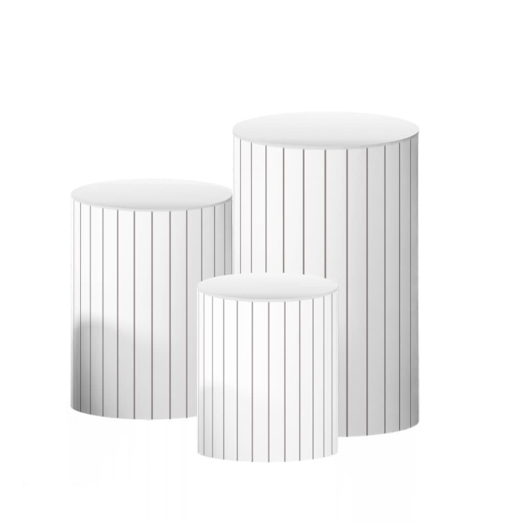 Kit Trio Capas Cilindro Ripado Branco Decoração Festa Painel Mesa Aniversário Casamento Eventos