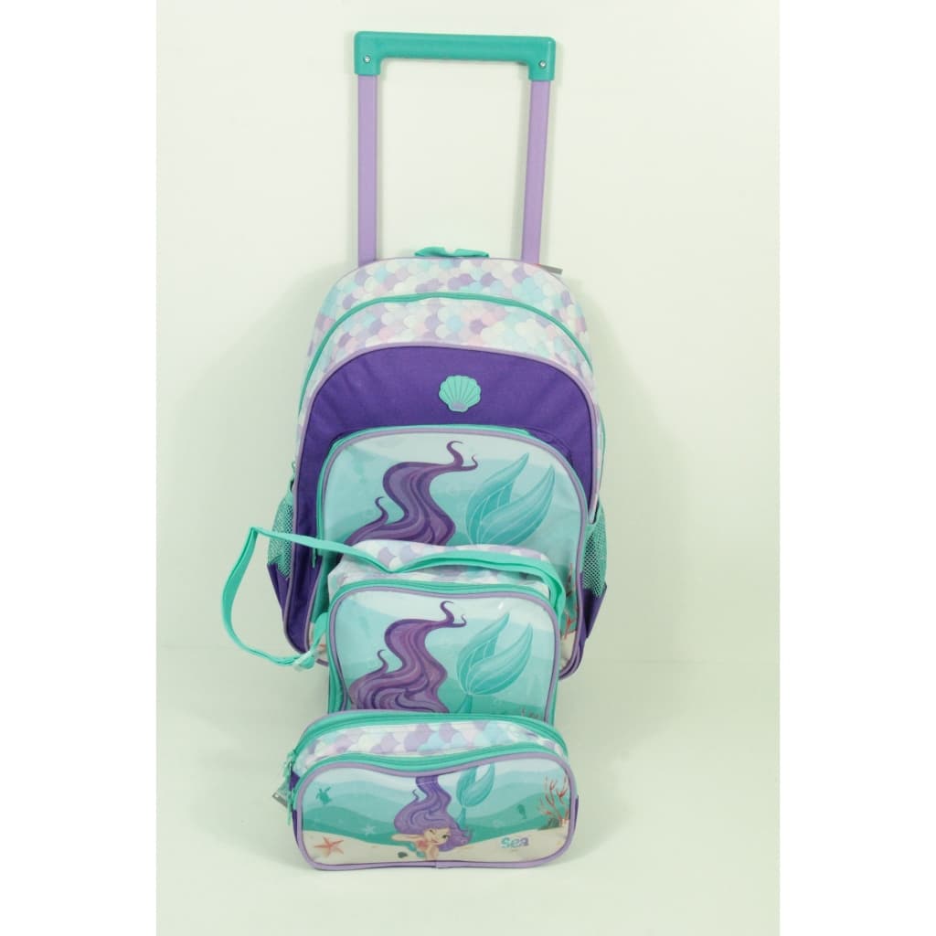 Kit De Mochila de Rodinha Lancheira Estojo Sea Sereia