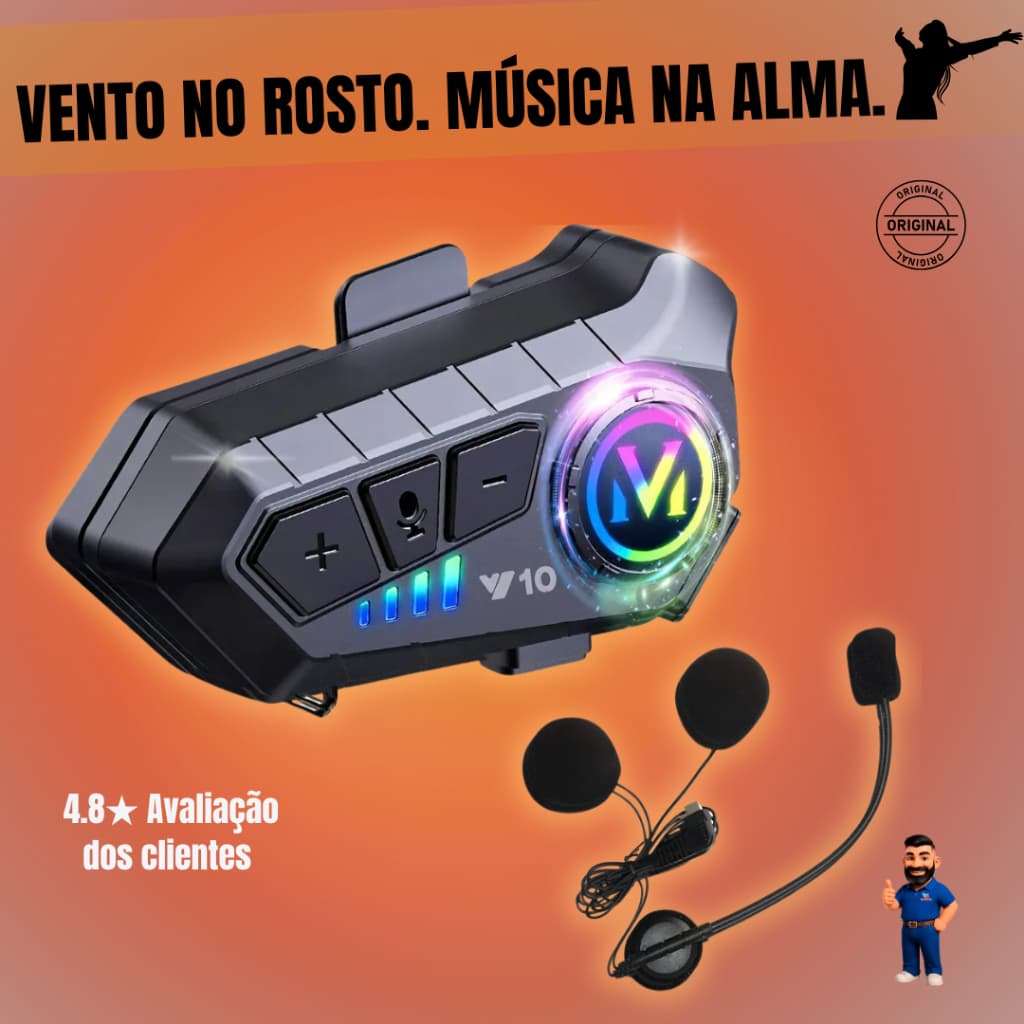 Intercomunicador para Capacete de Moto com Controle de Voz e Microfone Integrado V10