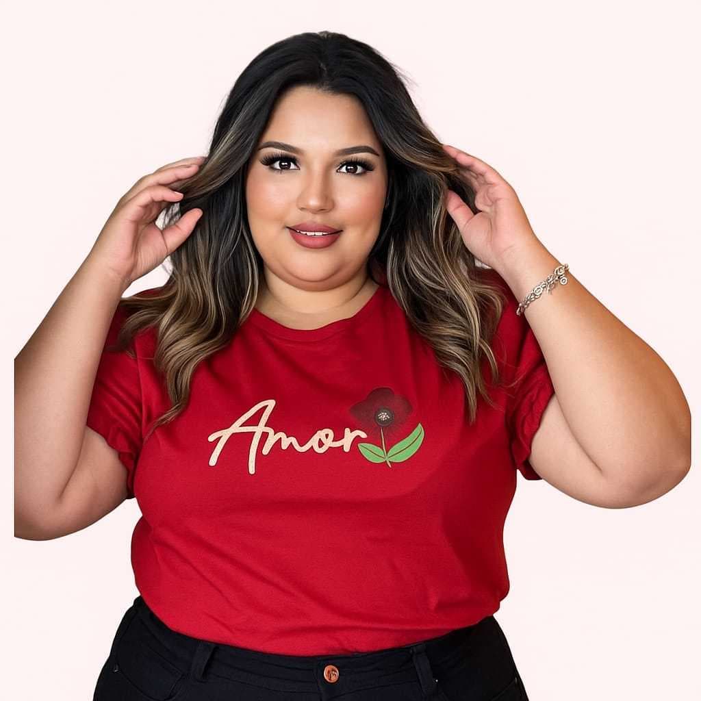 T-Shirt Feminina Plus Size Manga Bufante Estampada