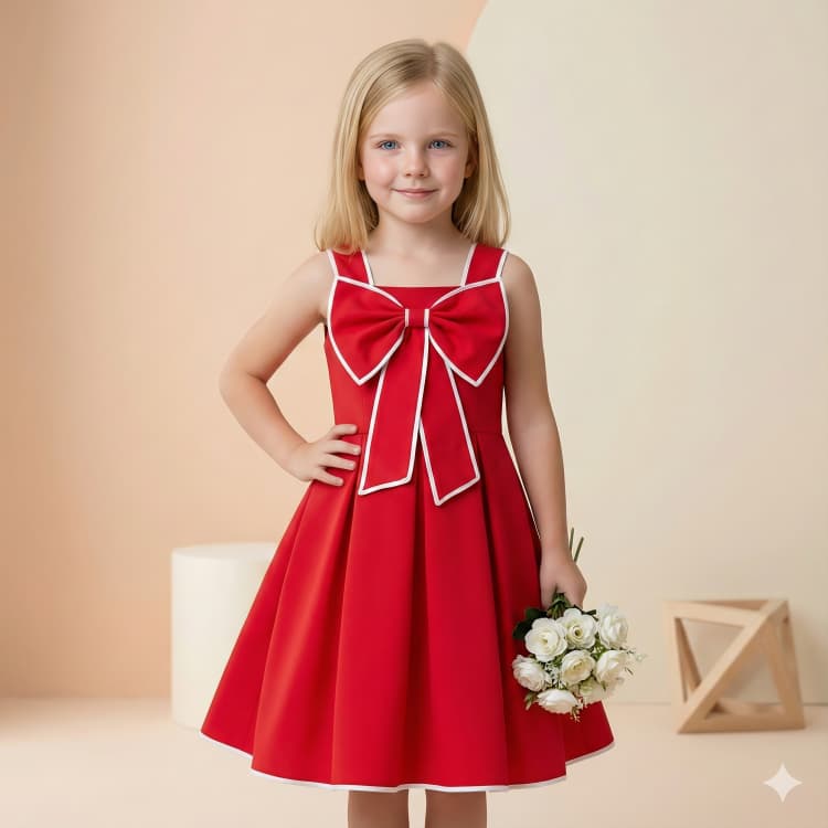 Vestido Menina Infantil Juvenil Midi Laço Outono Natal Elegante Festa Casamento Ano Novo Look Verão