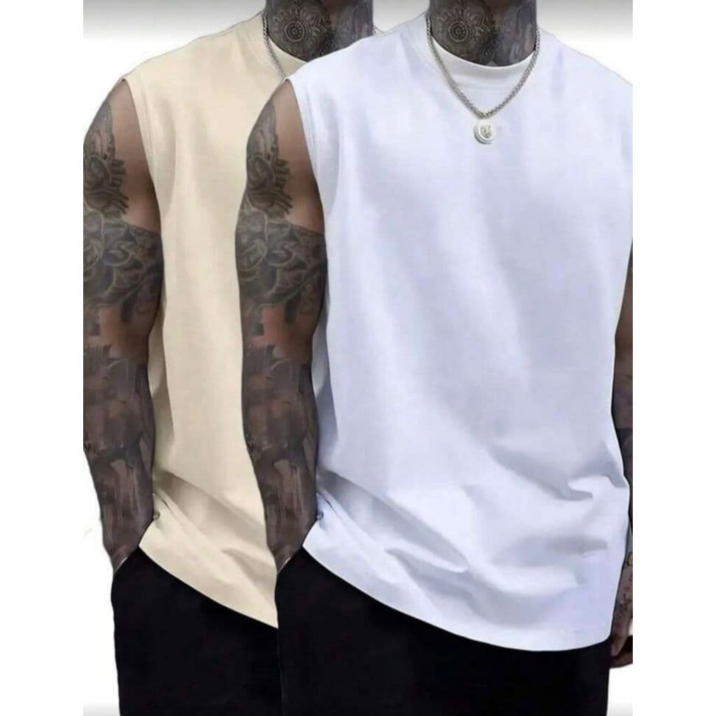 Kit 2 Regata Cavada Machão Camiseta Camisa Masculino Sem manga Verão Algodão Esporte Treino