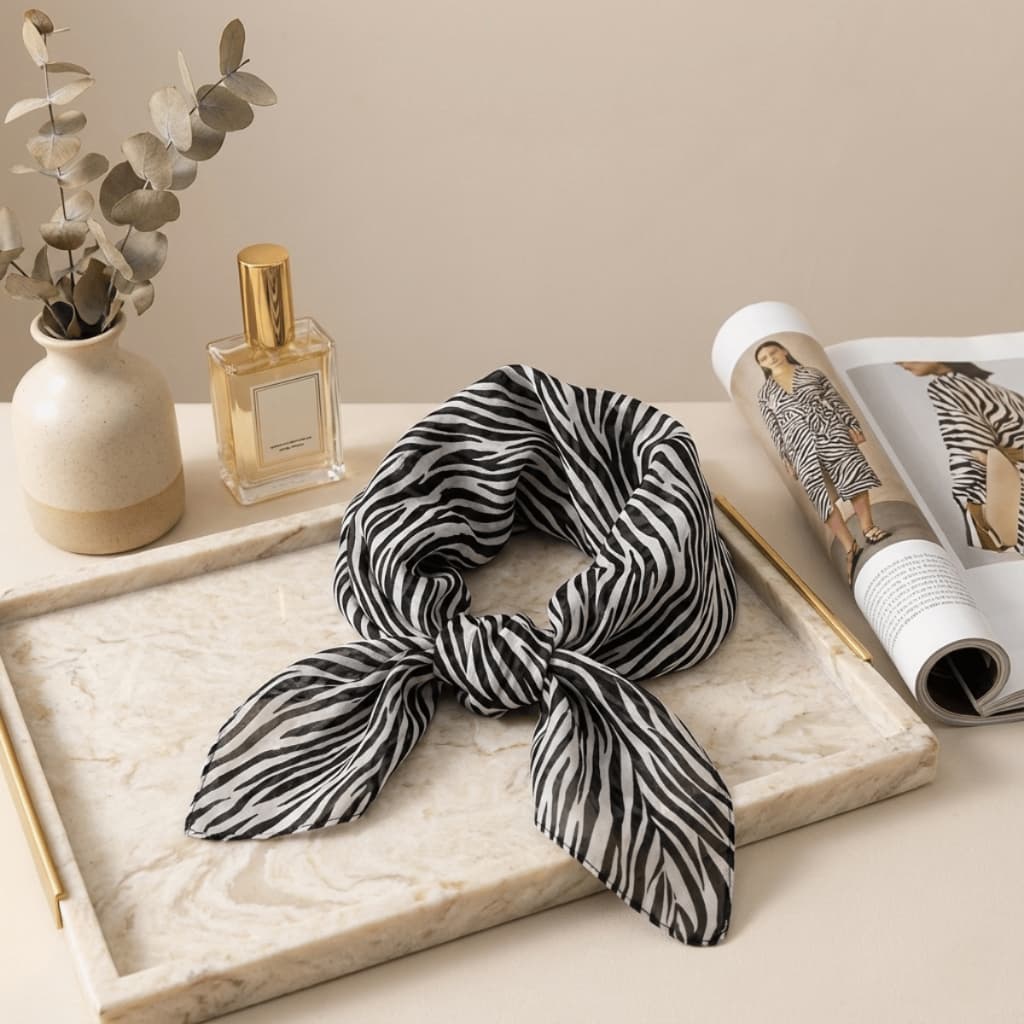 Lenço  Zebra Animal Print Seda Quadrado 50x50 Acessório de Moda Bandana Pequena Premium