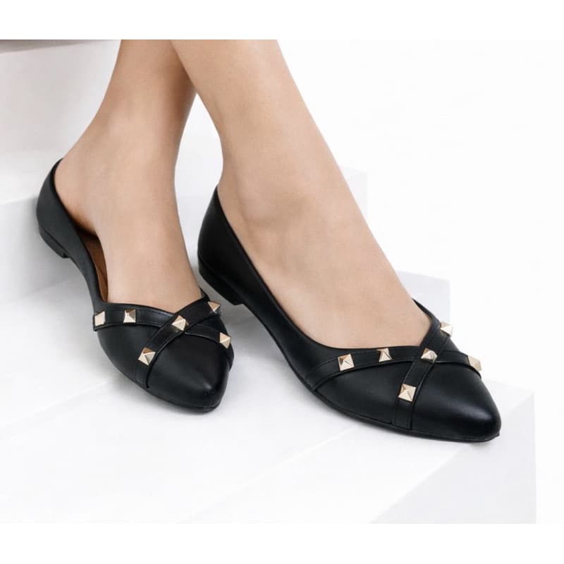 Sapatilha Sapato Feminino rasteira detalhe em spiker piramide confortável Casual macio moda