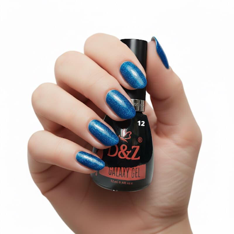 Esmalte Em Gel D&Z Galaxy cor 12 Azul Glitter Fino Pigmentado 12 ml Promoção DEZ