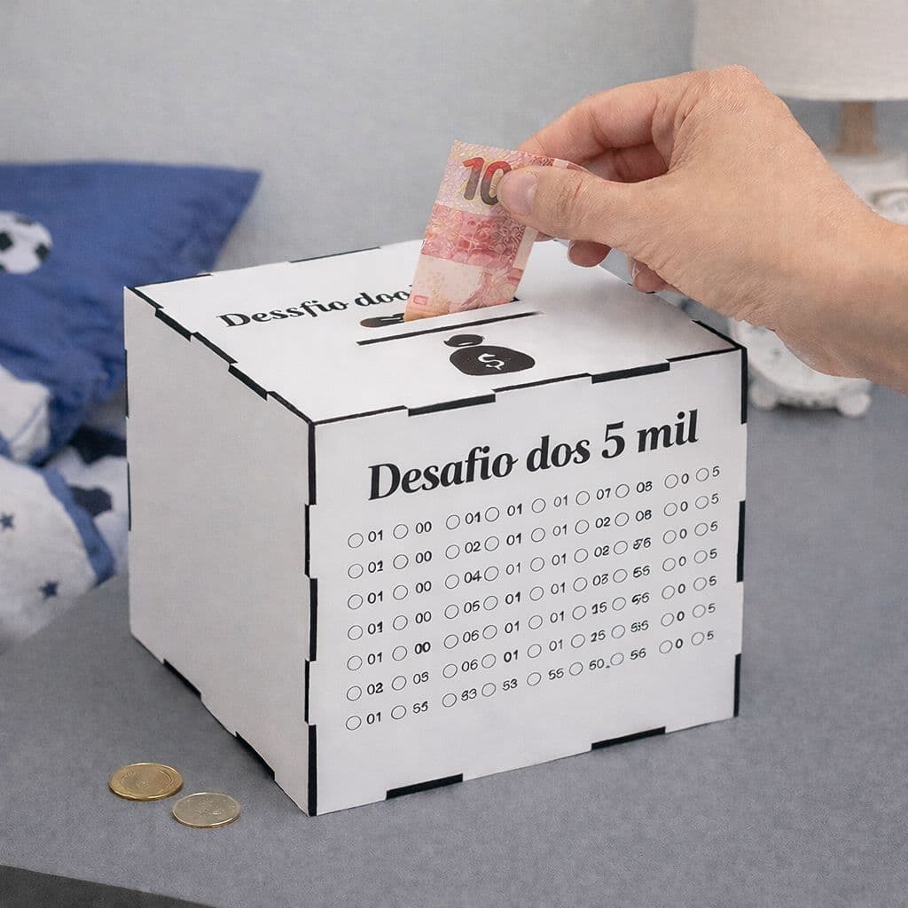 Cofre Depósitos Poupança Desafio 1 Mil 10 Mil 20 Mil Caixa de Dinheiro 15x15cm
