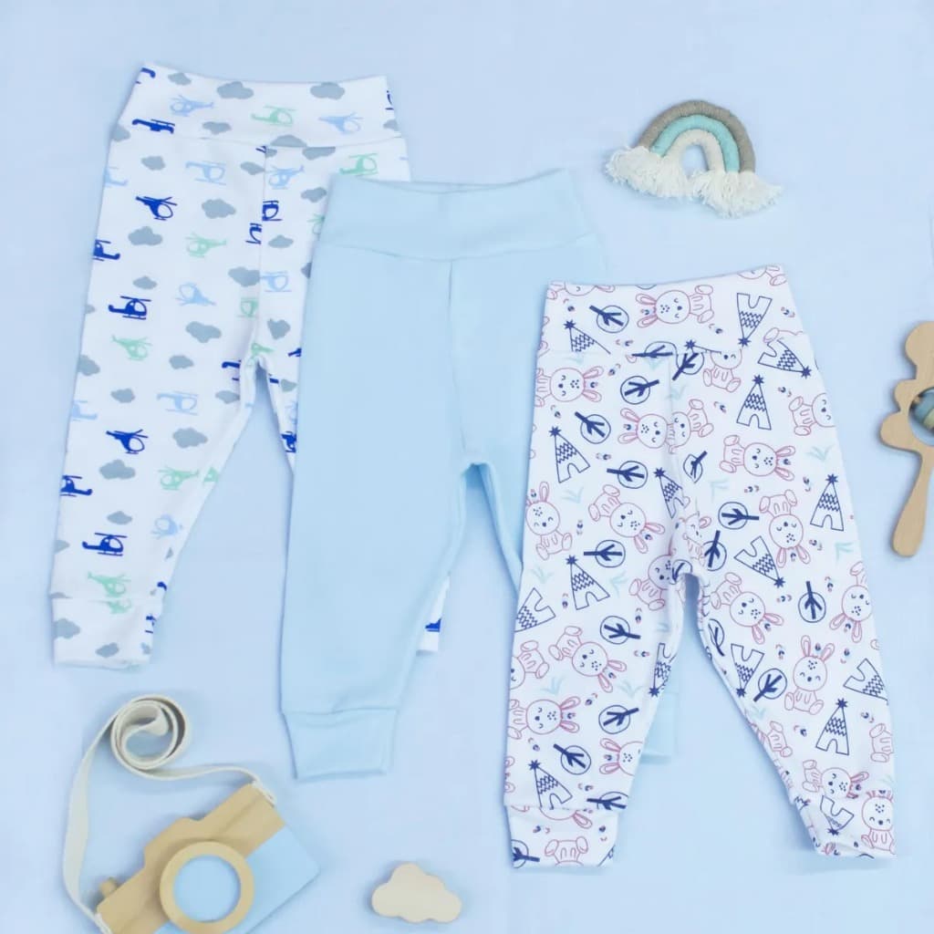 Kit 3 Peças Calça Mijão Bebê Malha Canelada 100% Algodão Culote Conforto Infantil Premium RN ao G