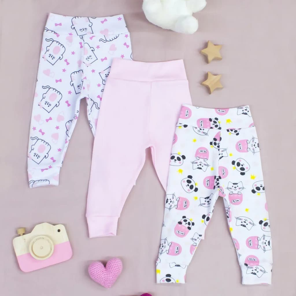 Calça Mijão Menina Bebê Kit 3 Peças em Malha Canelada 100% Algodão Culote Infantil Conforto Premium