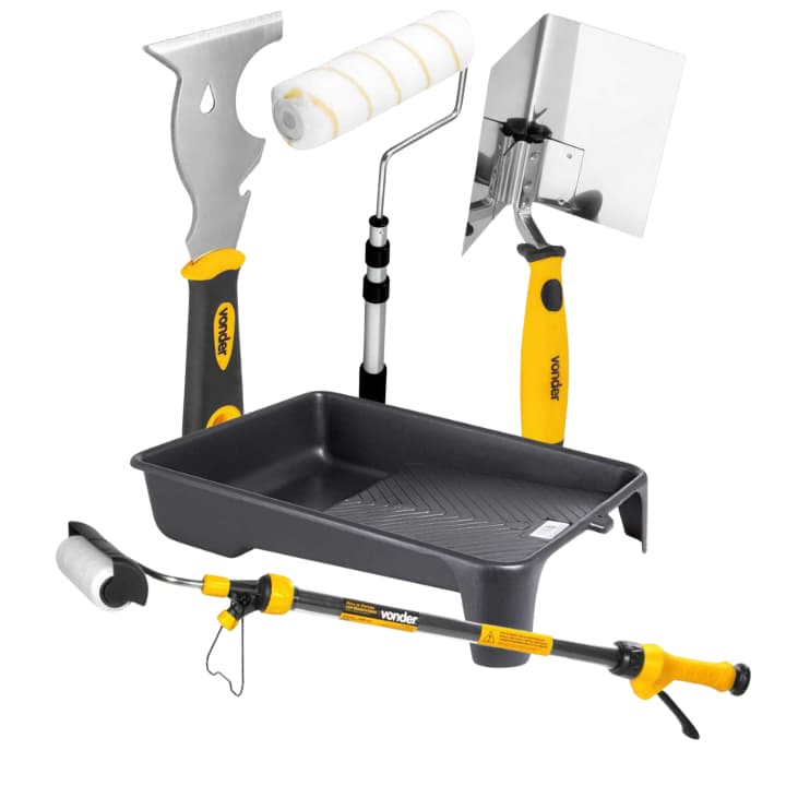 Kit Pintura Vonder Profissional Rolo Reservatório + Telescópico Espátulas Inox + Bandeja