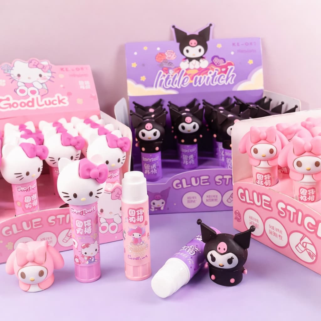 Cola Bastão Base Regulável Kuromi My Melody Papelaria Fofa Escolar Turma Da Hello Kitty