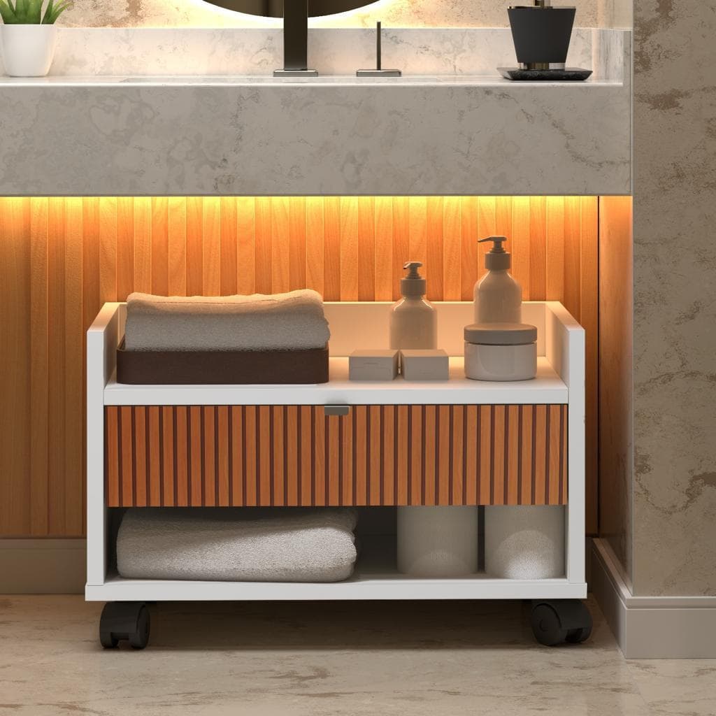 Gabinete Banheiro Prisma Com 1 Gaveta 1 Nicho E Rodízios